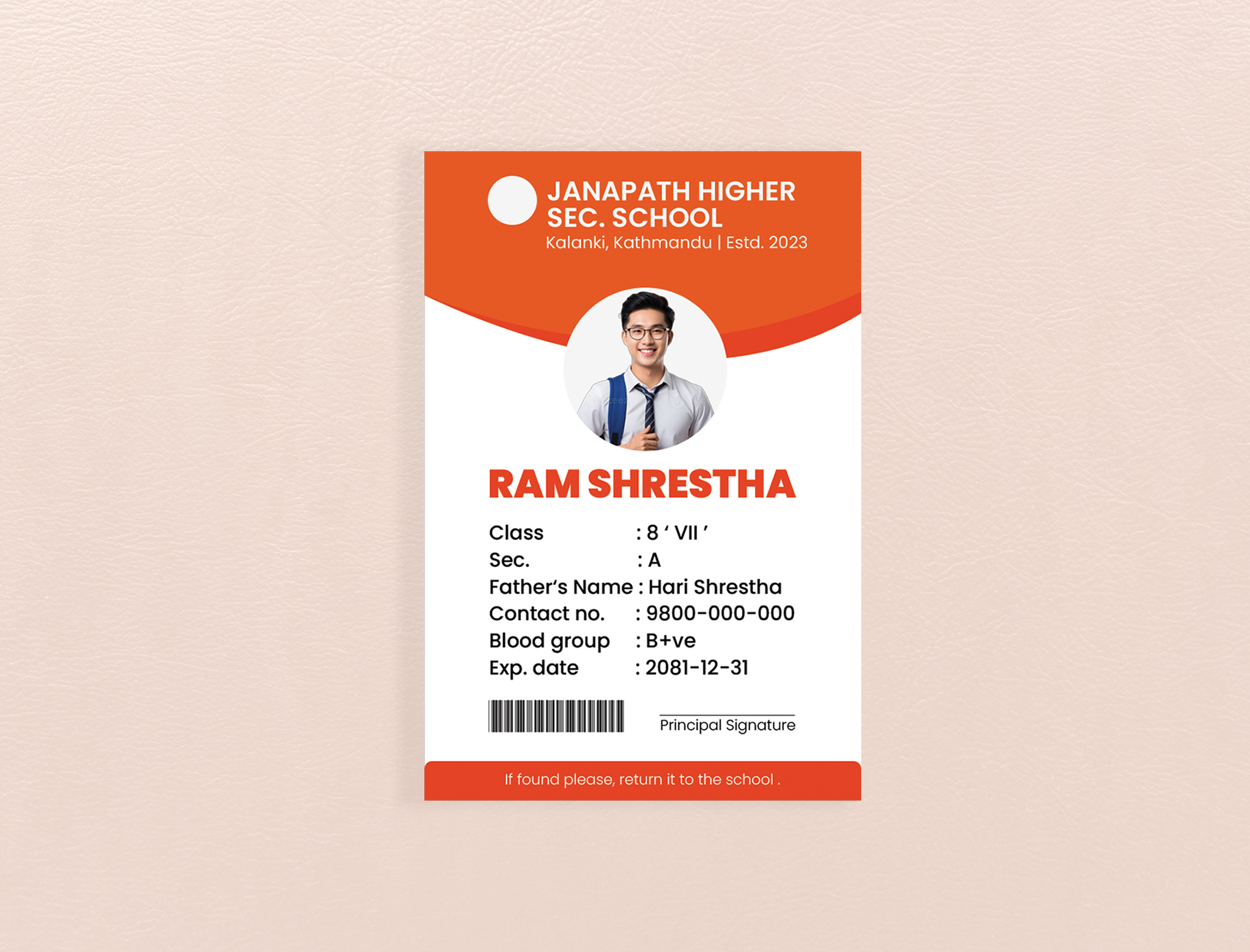 Vertical Student ID Card Design Template